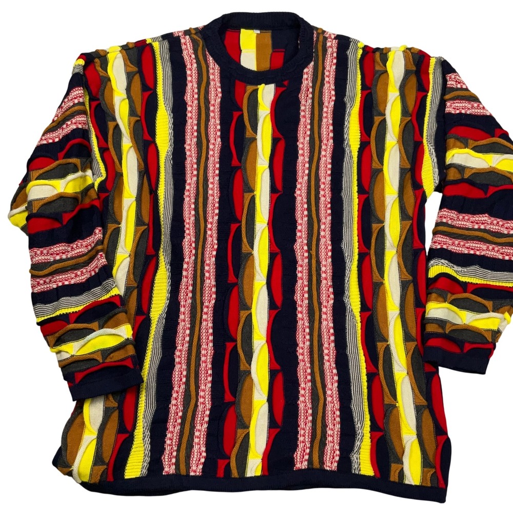 Unbranded 3D Textured Knit Sweater Mens XXL Multicolor Coogi Style 90s Retro